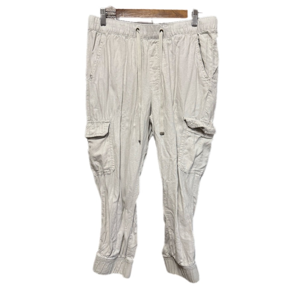 St John's Bay Cargo Joggers Women‎ PL Beige Excellent Linen Blend Utility Pants